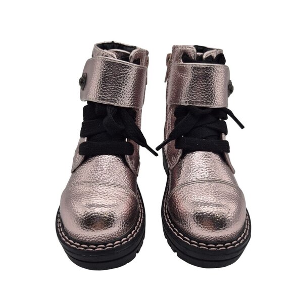 Kurt Geiger London Girl's  Metallic Pink Leather Strap Ankle  Boots Size 5 C (44 - Picture 2 of 10